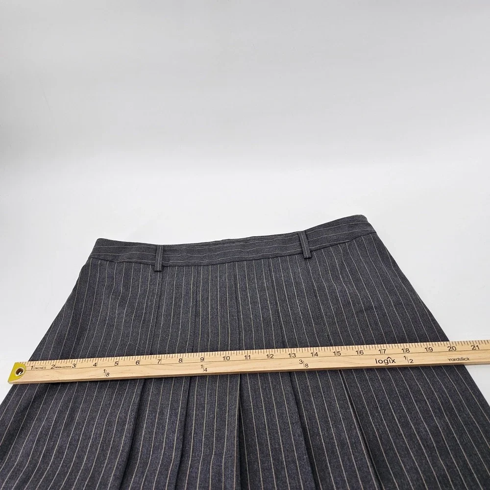 Theory Wool Skirt Suit Women 8 Grey Pinstripe Single Button Blazer Pleated Mini